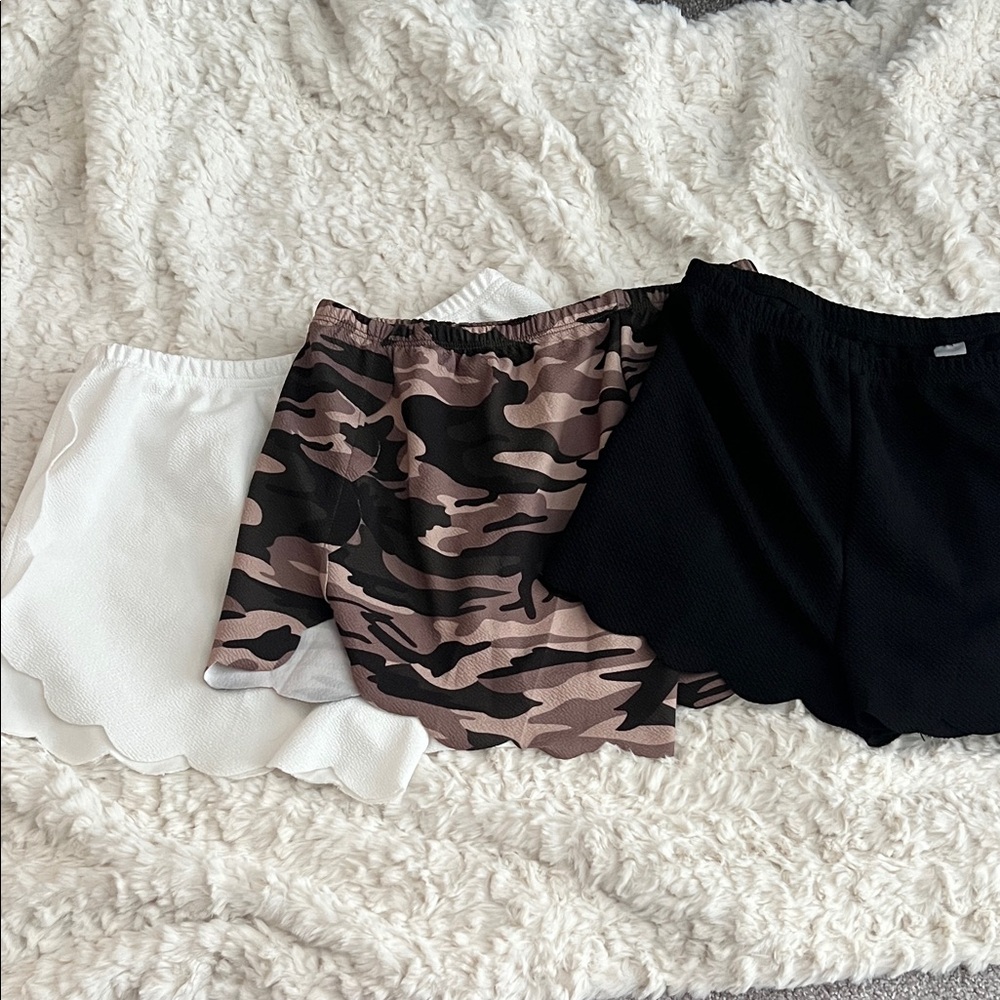 Set of Three Women's Shorts - White, Camouflage, Black